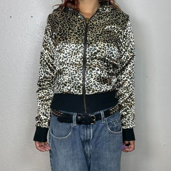 Reversible Womens Hoodie Jacket  Leopard Print & Black Embellished Design Juicy - Picture 1 of 9